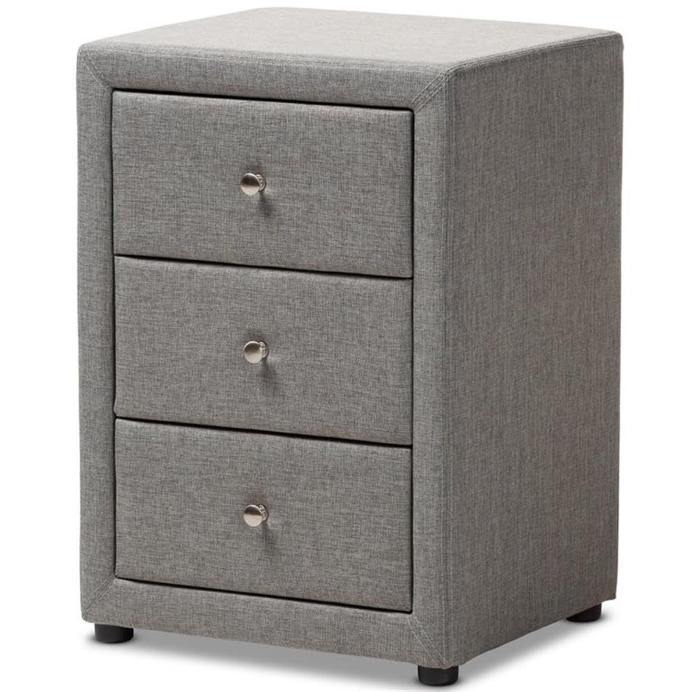 Baxton Studio Tessa Modern and Contemporary Grey Fabric Upholstered 3-Drawer Nightstand